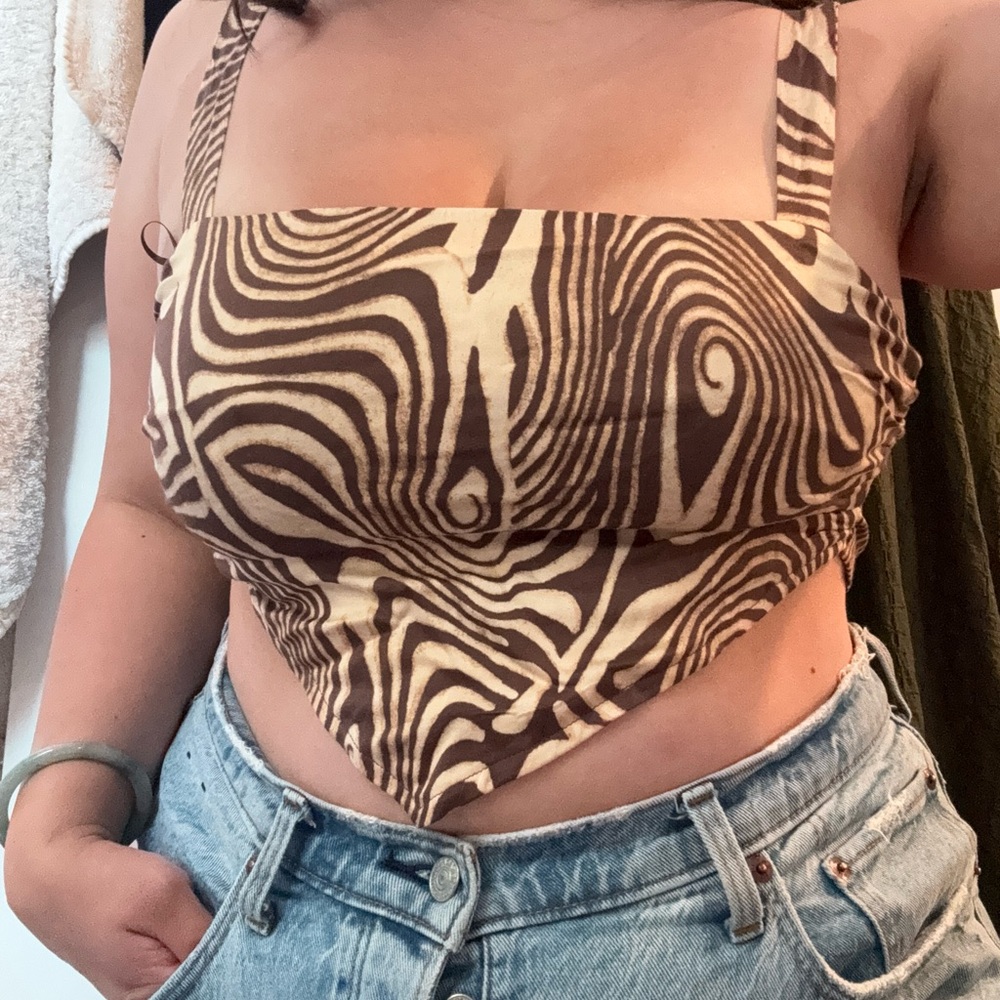 Urban Outfitters Brown and Cream Zebra Print Crop Top